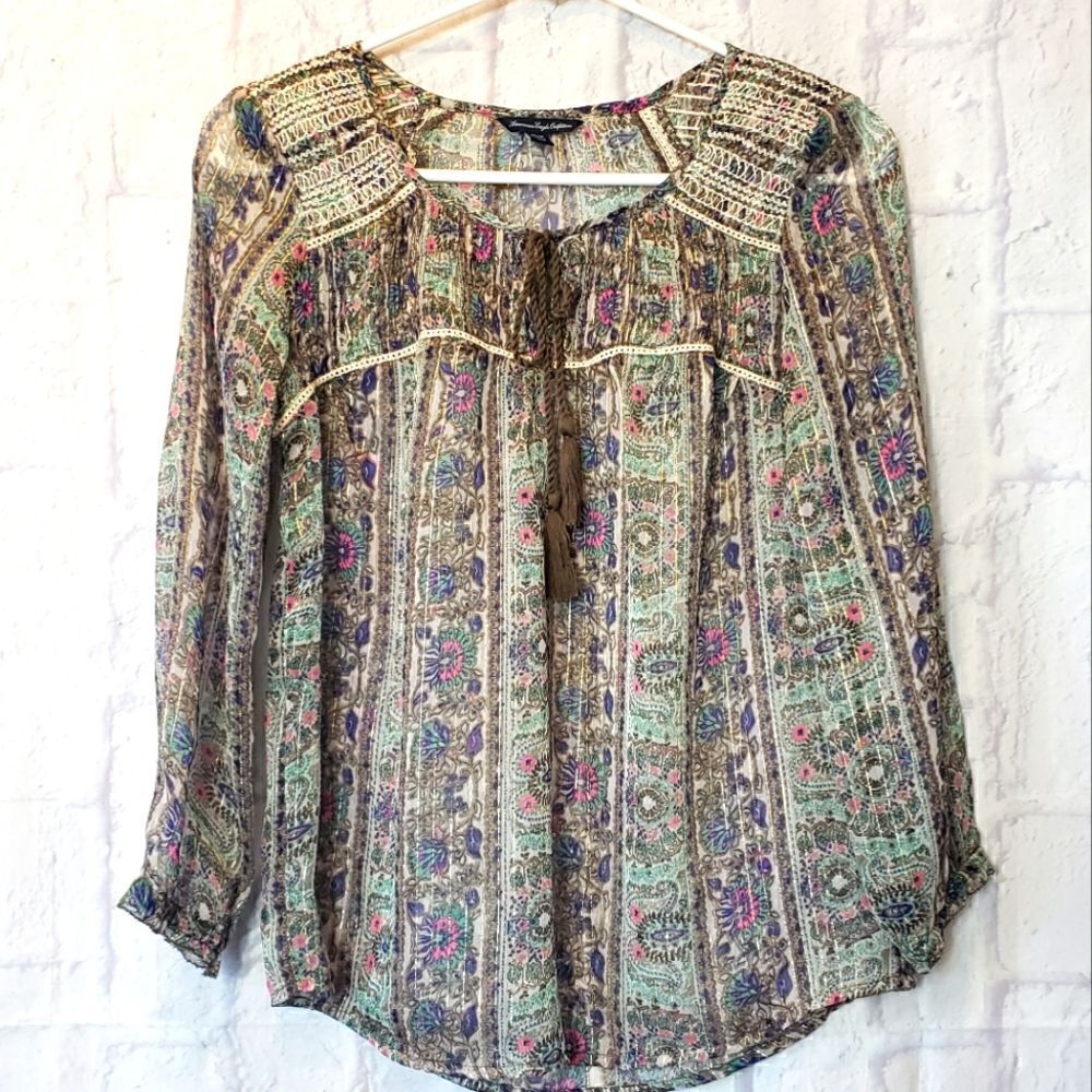 AMERICAN EAGLE OUTFITTERS Sheer Peasant Top XS